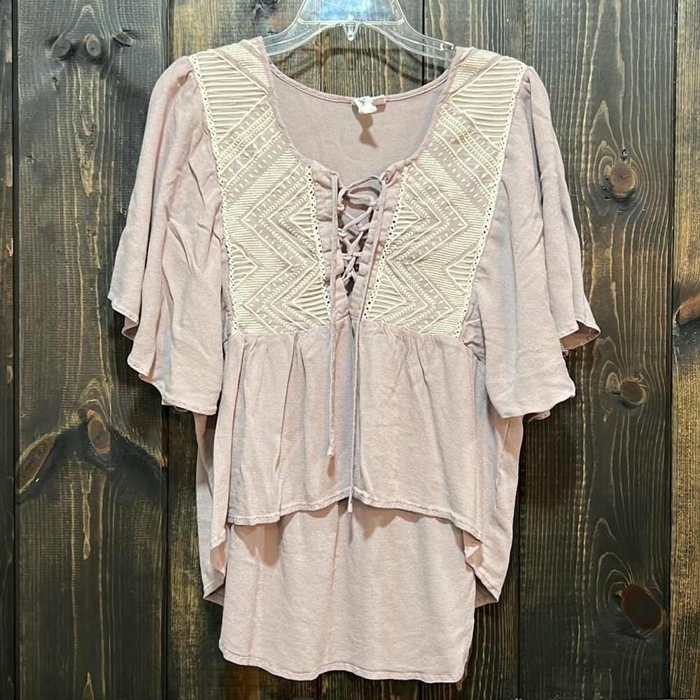 Others Follow Purple Peasant Top M Lace Embroidered High‎ Low Boho Cottagecore